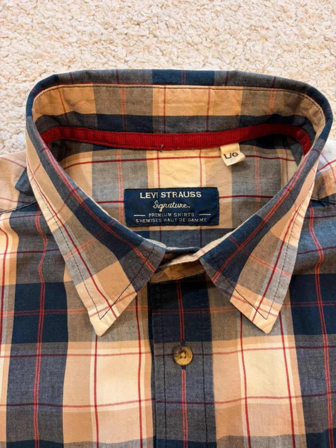 🔴🟤 Chemise Levi's Premium Homme L - Carreaux Marine/Beige/Rouge