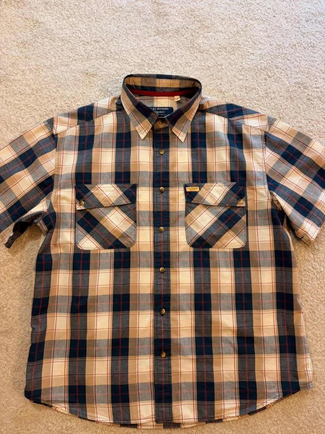 🔴🟤 Chemise Levi's Premium Homme L - Carreaux Marine/Beige/Rouge