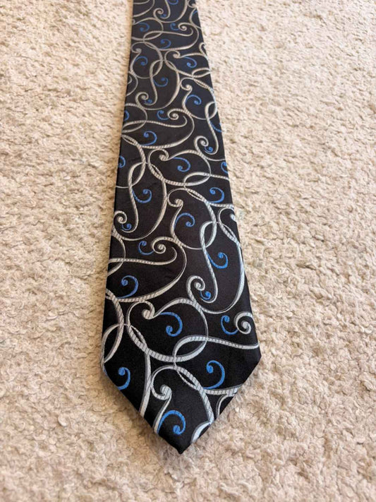 👔 Cravate Van Heusen - Soie - Motif Noir & Bleu