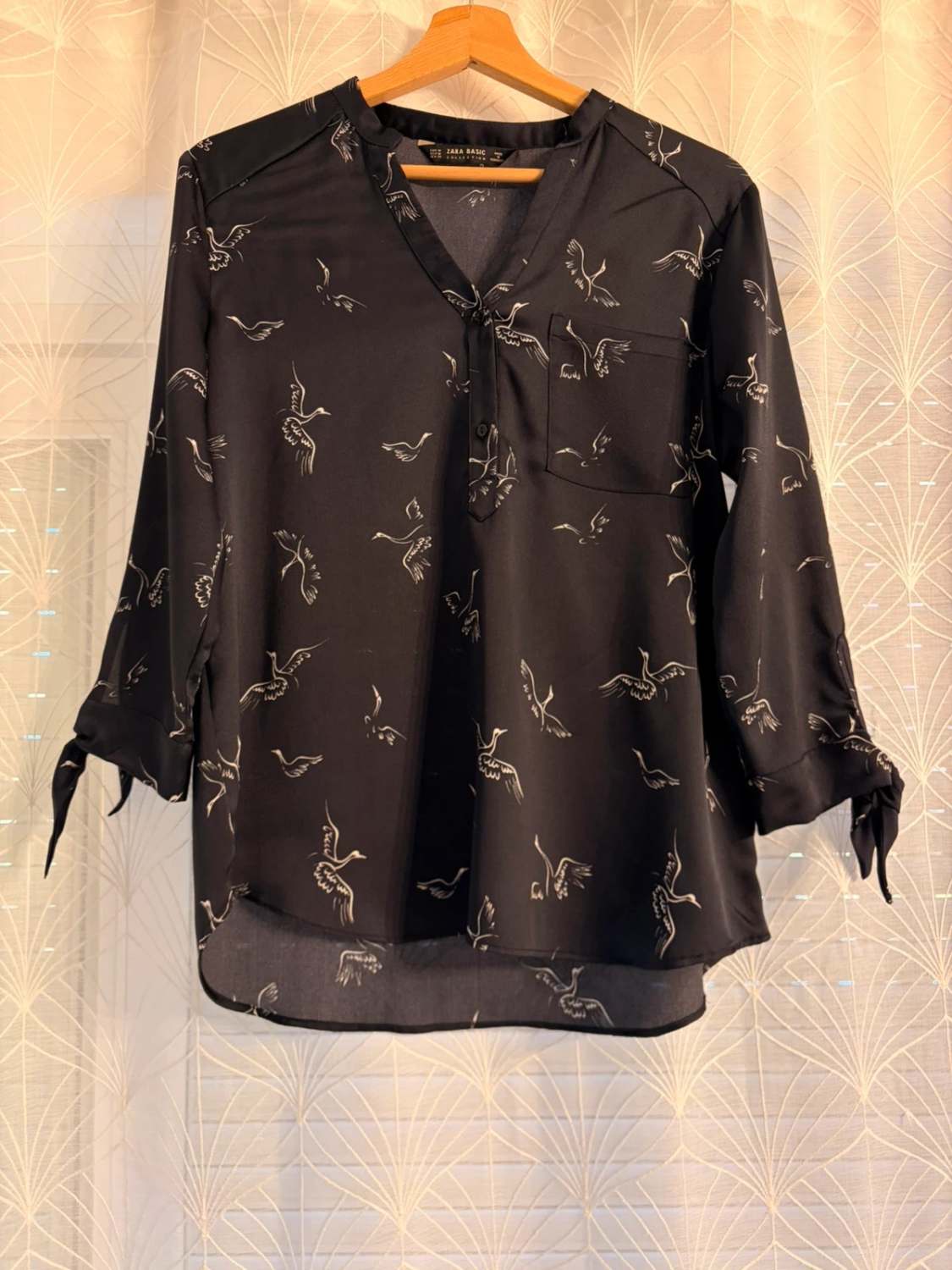👚 Blouse Zara Basic - Marine - Motifs Oiseaux - Femme (M)