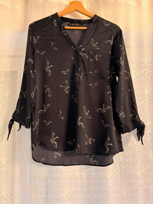 👚 Blouse Zara Basic - Marine - Motifs Oiseaux - Femme (M)
