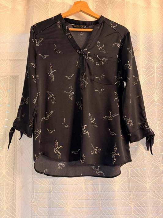 👚 Blusa Zara Basic - Blu Marino - Motivi Uccelli - Donna (M)