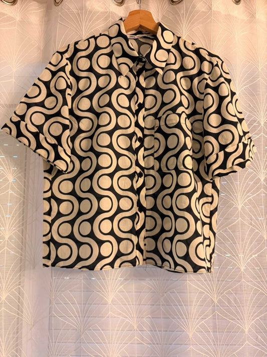 👚 Blusa Zara - Nero & Bianco - Maniche Corte - Donna (XS)
