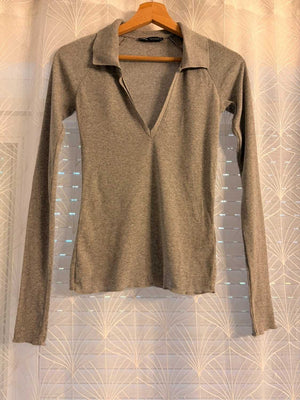 👚 Blouse Zara - Gris - Col V - Femme (S)