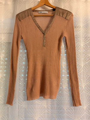 👚 Top Zara - Beige - Col V - Femme (M)
