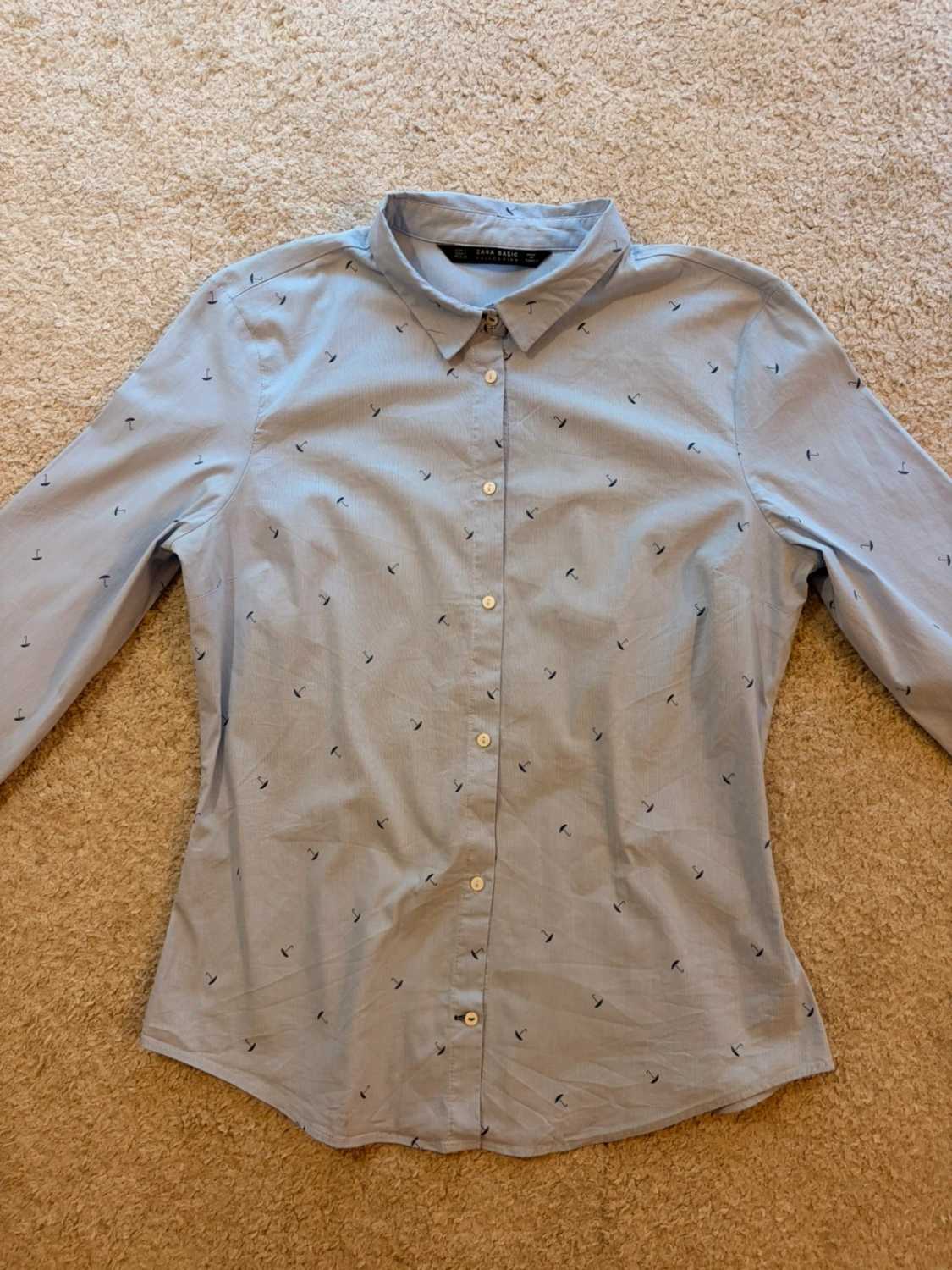 👕 Zara Basic Shirt - Striped - Umbrella Patterns - Women (L)