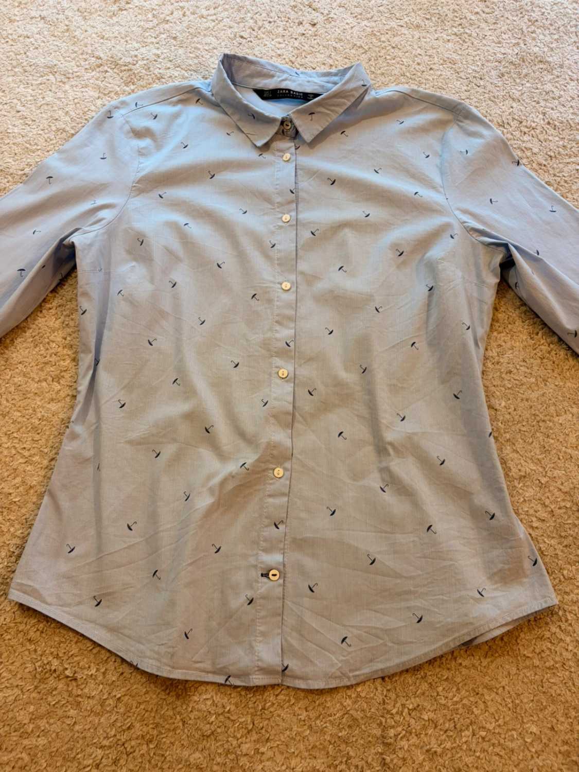 👕 Zara Basic Shirt - Striped - Umbrella Patterns - Women (L)