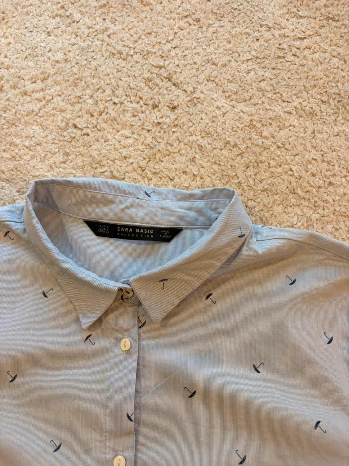 👕 Zara Basic Shirt - Striped - Umbrella Patterns - Women (L)