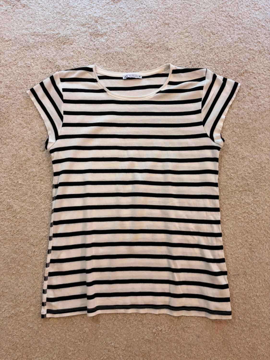 👕 T-shirt Zara Rayé - Noir & Blanc - Femme (L)