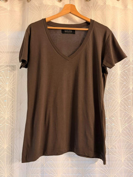 👕 T-shirt Zara Basic - Gris Foncé - Femme (L)