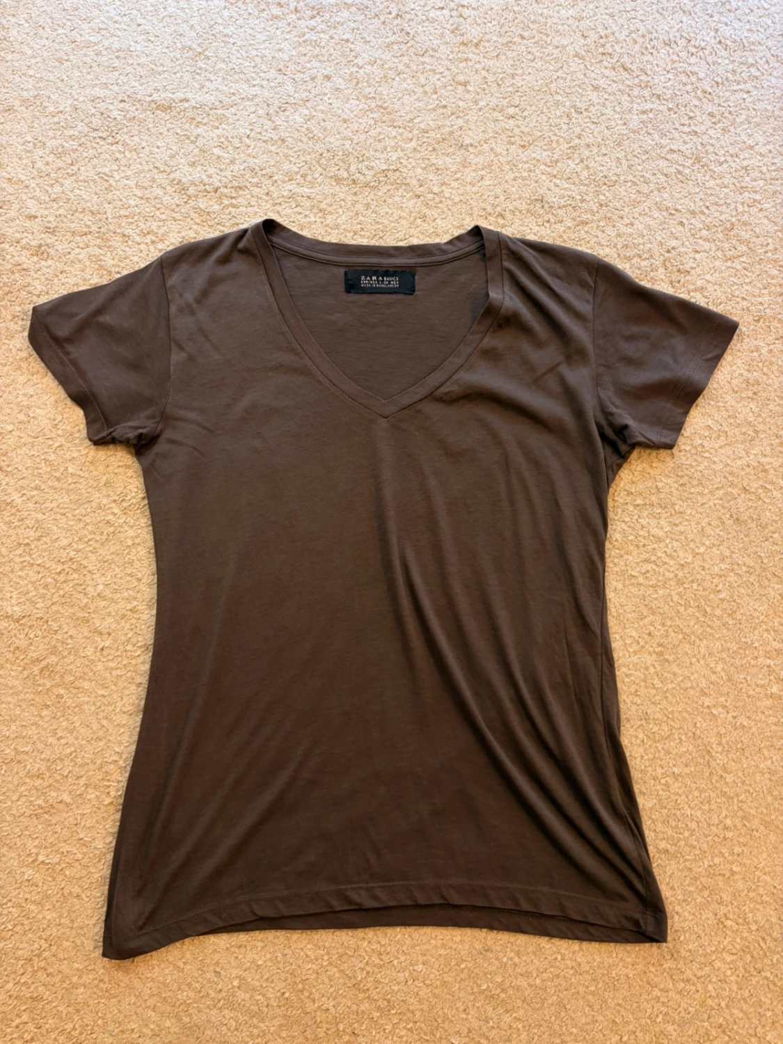 👕 T-shirt Zara Basic - Gris Foncé - Femme (L)