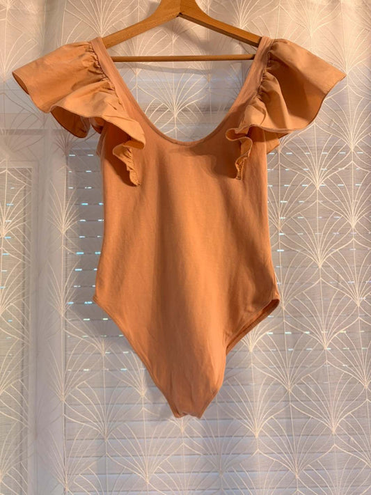Maillot de bain une pièce marron avec volants, vêtement seconde main mode