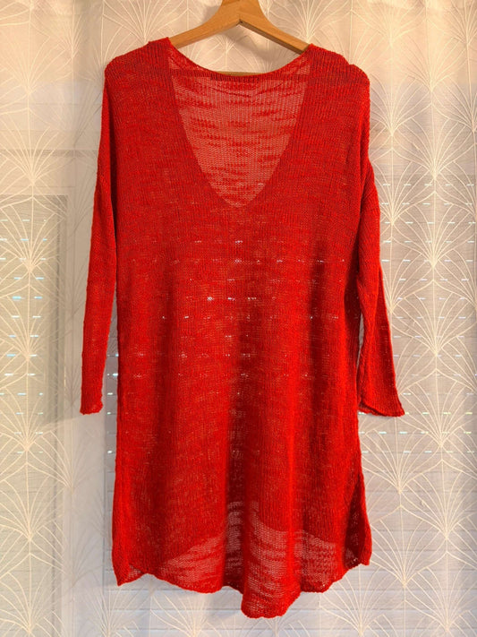 Robe tricotée rouge à col en V, style décontracté et élégant