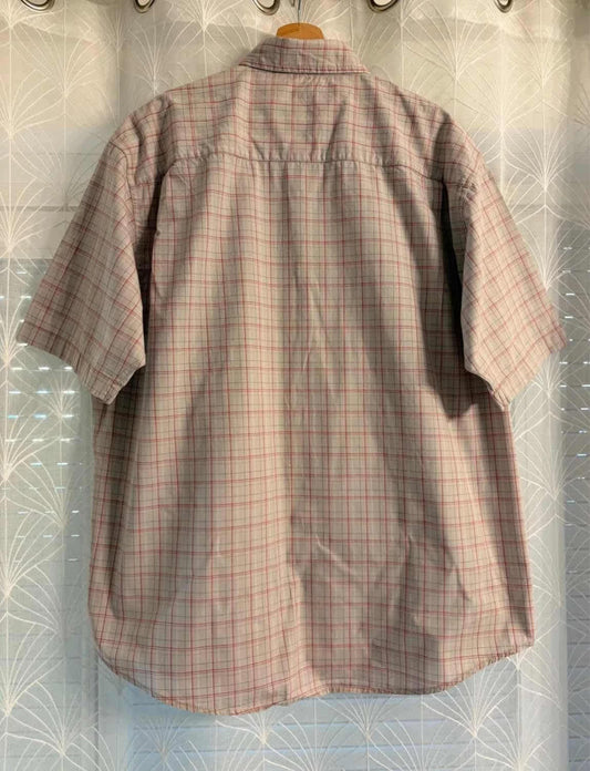 Chemise à carreaux beige et rouge, manches courtes, vue arrière